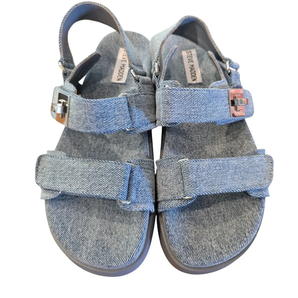 Steve Madden Mona Sandals Womens 8.5 Denim Platform